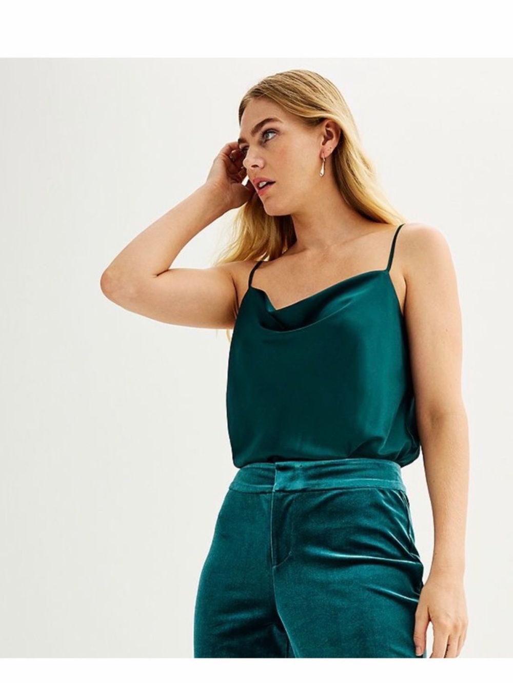 Satin Cowl Neck thong bodysuit Tank Top - Emerald Green XXL